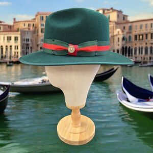 MEN'S BRUNO CAPELO DARK GREEN WESLEY WIDE BRIM PINCH FRONT FEDORA HAT. WE-970.